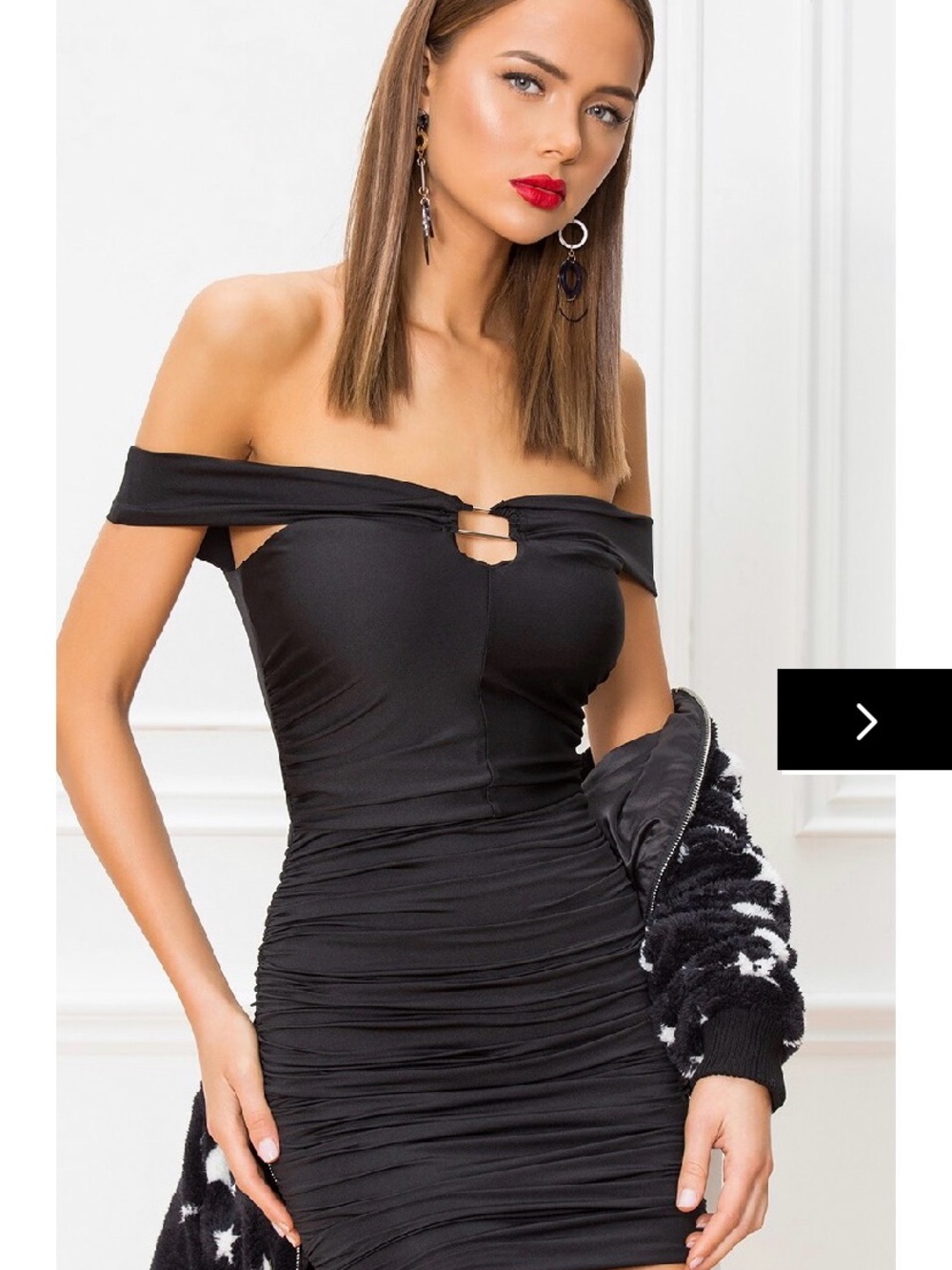 REVOLVE Black Off-Shoulder Cutout Ruched Mini Dress